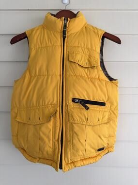 Vintage Y2K GAP Kids Reversible Camo Cargo Puffer Vest Yellow Boys Youth Size 8